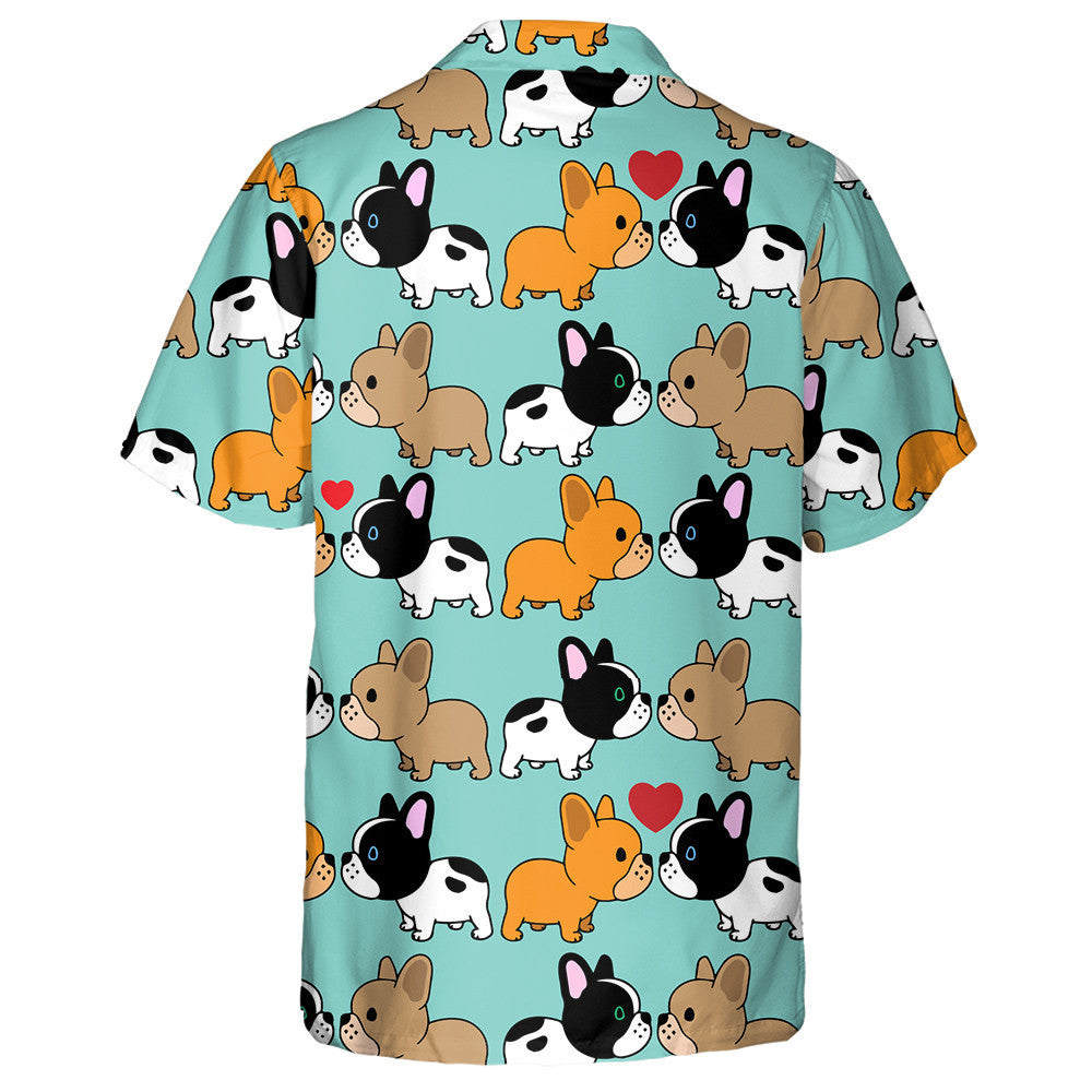 Sweet Cartoon Couple Puppy French Bulldog Hawaiian Shirt, Hawaiian Shirt Gift, Christmas Gift
