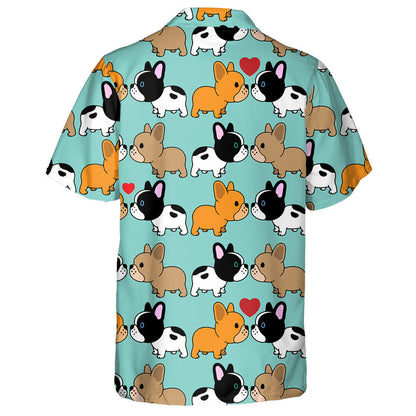 Sweet Cartoon Couple Puppy French Bulldog Hawaiian Shirt, Hawaiian Shirt Gift, Christmas Gift