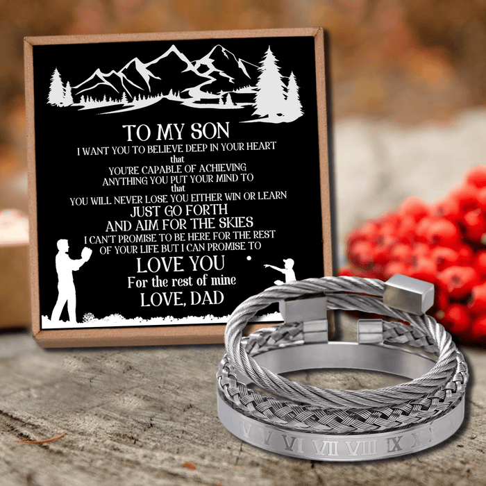 Dad To Son - Love You Roman Numeral Bangle Weave Bracelets Set