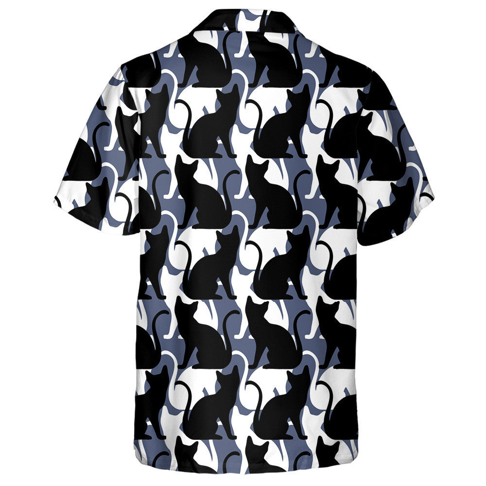 Black And White Cat Silhouette Background Hawaiian Shirt, Hawaiian For Gift