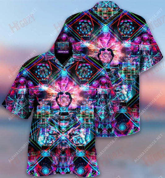 Kaleidoscope Glass Colorful Lazer Unisex Léine Haváís Laethanta Saoire Gearr Muinchille Oirbheartaíochta Léinte Haváís Léinte haváíais do Mhná, Bronntanais Léine haváíais, Bronntanas Nollag