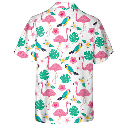 Exotic Leaves Flowers Flamingo And Parrot Hawaiian Shirt,Hawaiian Shirt Gift, Christmas Gift