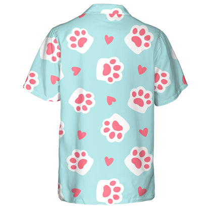 Cute Cat Footprint And Heart Simple Cartoon Hawaiian Shirt, Hawaiian Shirt Gift, Christmas Gift