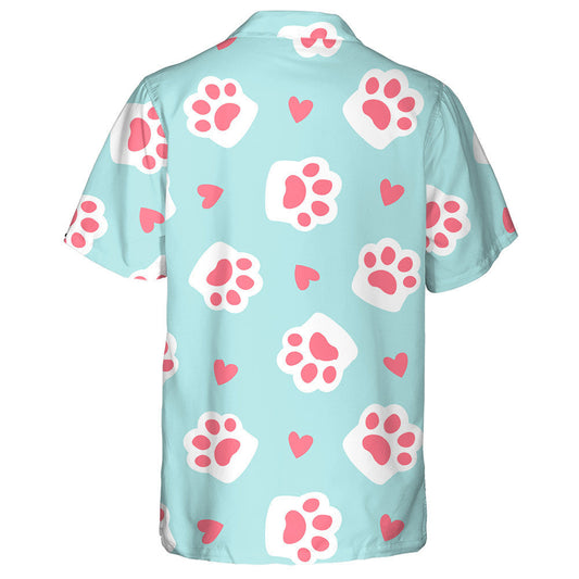 Cute Cat Footprint And Heart Simple Cartoon Hawaiian Shirt, Hawaiian Shirt Gift, Christmas Gift