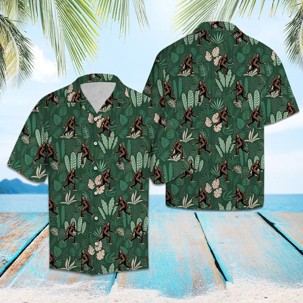 Bigfoot Walking Into Forest Design Hawaiian Shirt, Hawaiian For Gift