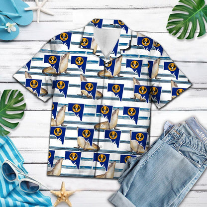 Bratach na hAstráile Theas Séala Patrún Gorm Striped Léine Haváís, Bronntanas Léine Haváís, Bronntanas Nollag