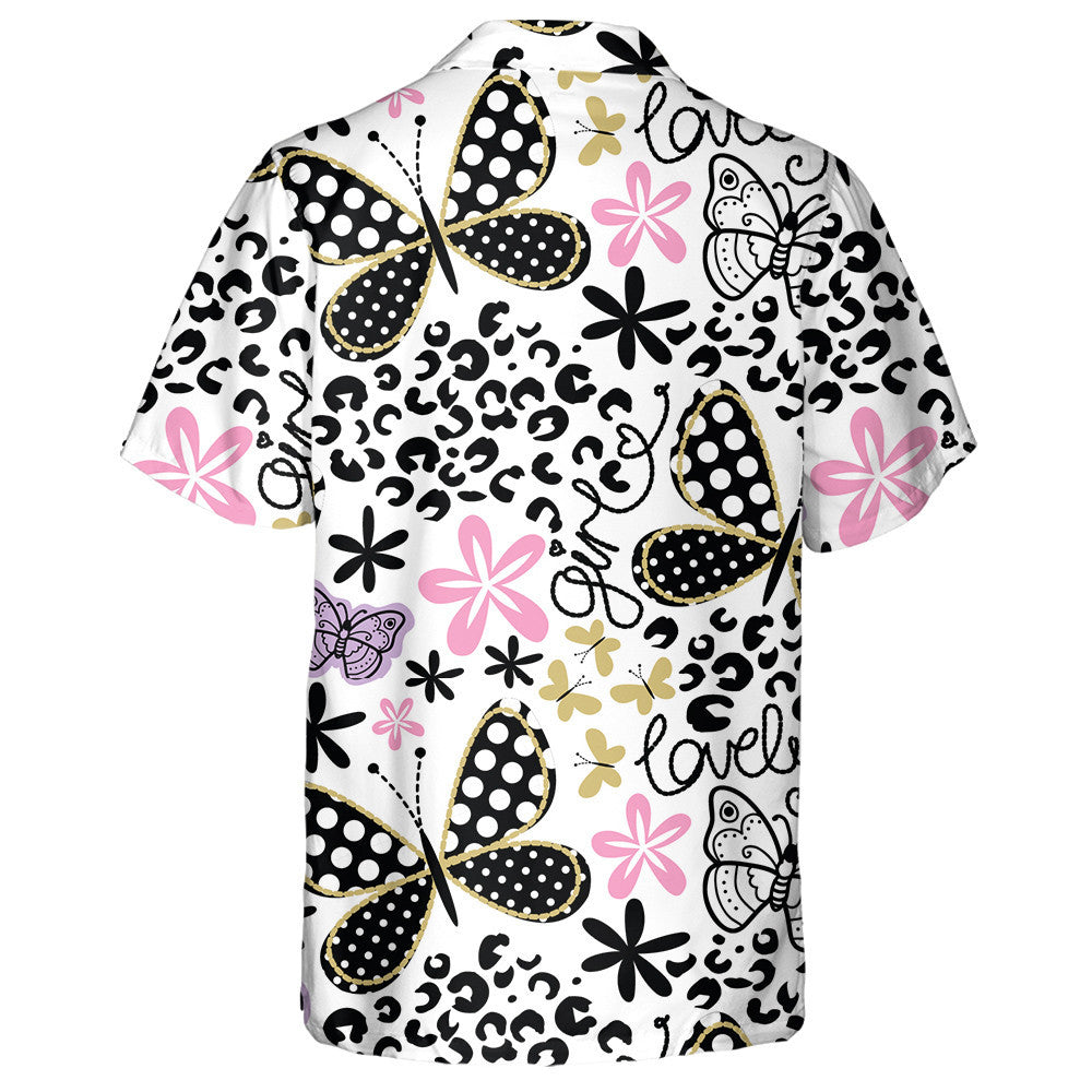 Spring Theme Lovely Black Dot Butterfly Hawaiian Shirt, Hawaiian Shirt Gift, Christmas Gift