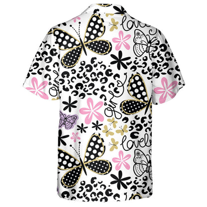 Spring Theme Lovely Black Dot Butterfly Hawaiian Shirt, Hawaiian Shirt Gift, Christmas Gift