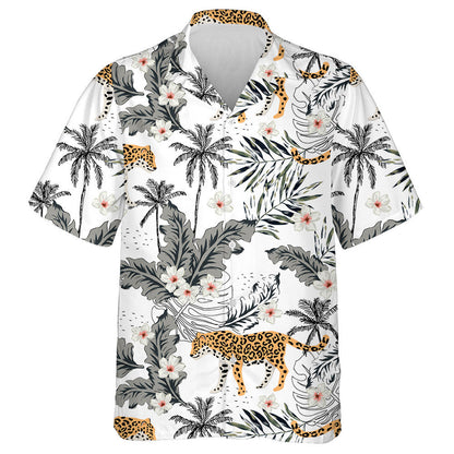 Tropical Leopard Animals And Plumeria Flowers Hawaiian Shirt,Hawaiian Shirt Gift, Christmas Gift