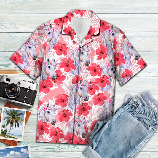 Unicorn Tropical Flowers Hibiscus Design Hawaiian Shirt, Hwaiian For Gift