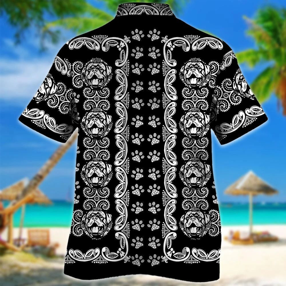 Awesome Rottweiler Black And White Pattern Hawaiian Shirt, Hawaiian For Gift