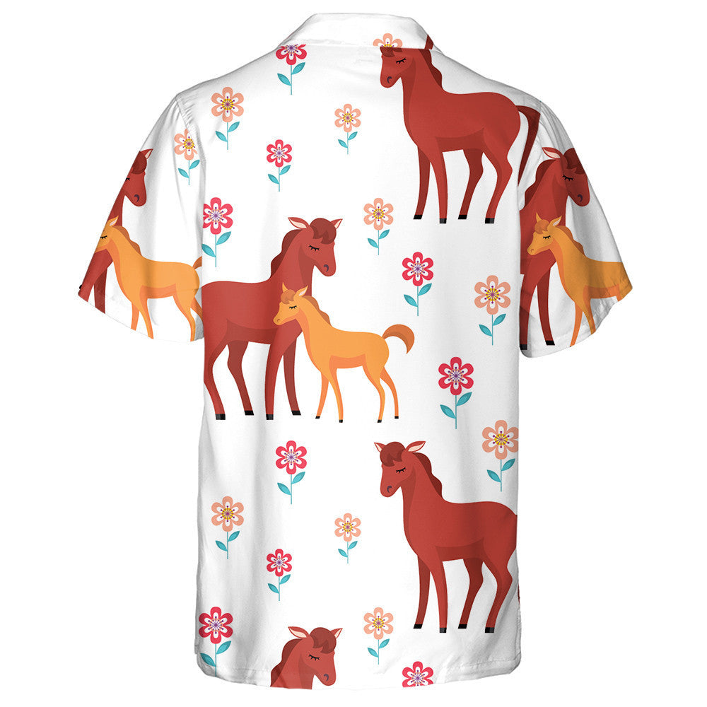 Cartoon Style With Wild Horses And Their Cubs Hawaiian Shirt, Hawaiian Shirt Gift, Christmas Gift