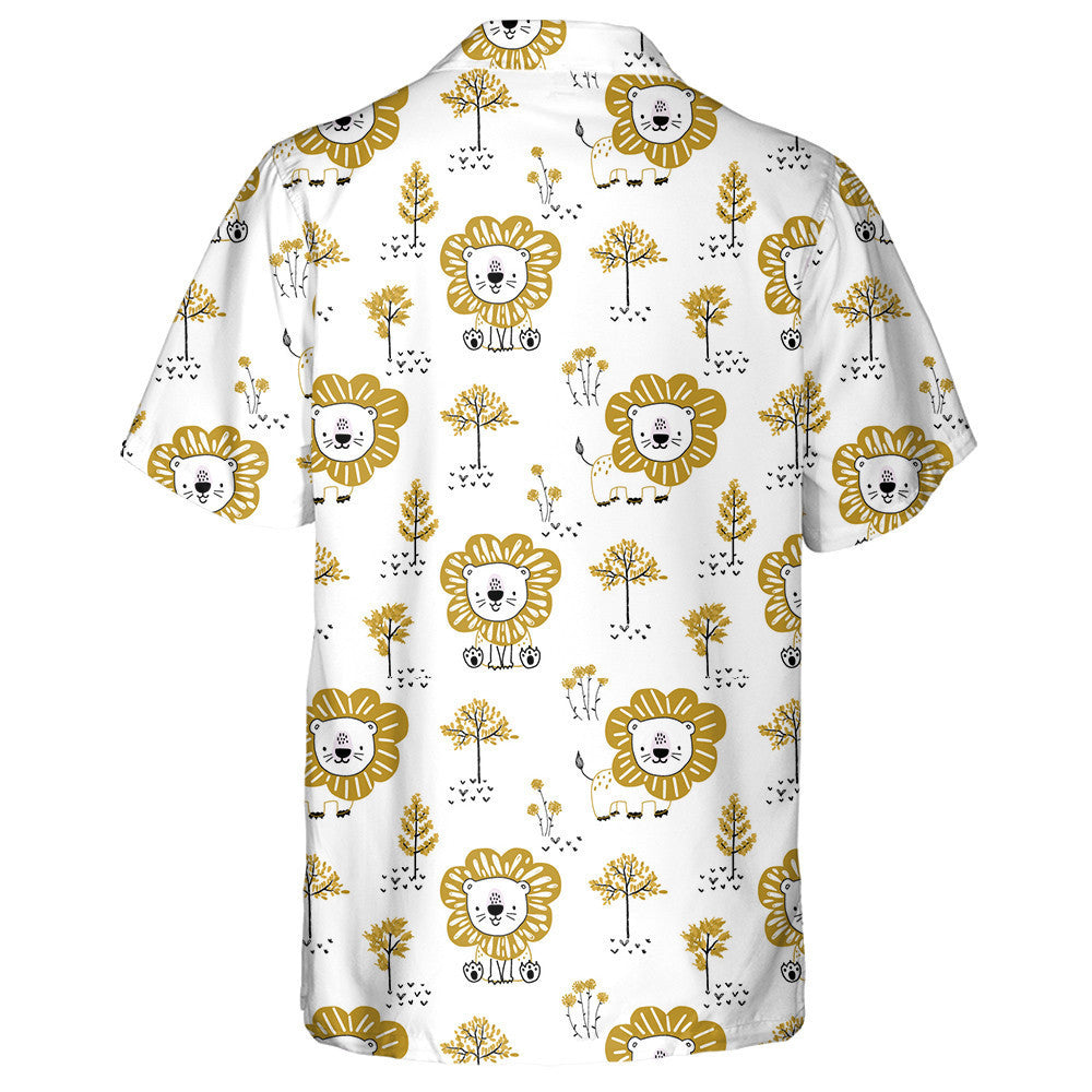 Lovely Lion And Trees On White Background Hawaiian Shirt, Hawaiian Shirt Gift, Christmas Gift