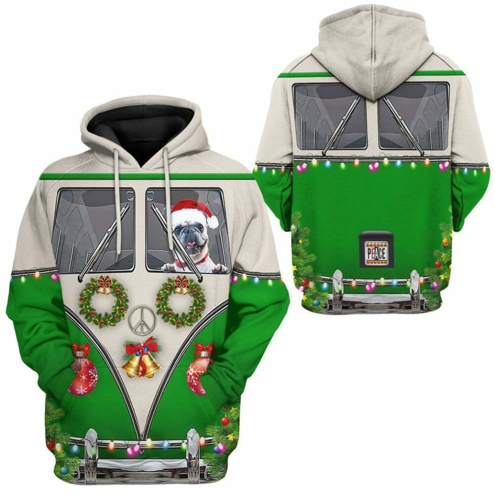 3D Bulldogs Drive Hippie Cars at Christmas Custom Tshirt Apparel