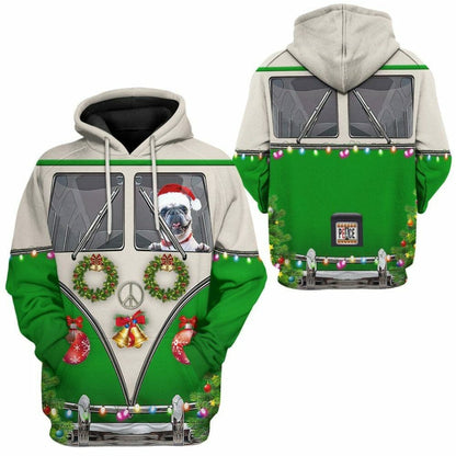 3D Bulldogs Drive Hippie Cars at Christmas Custom Tshirt Apparel