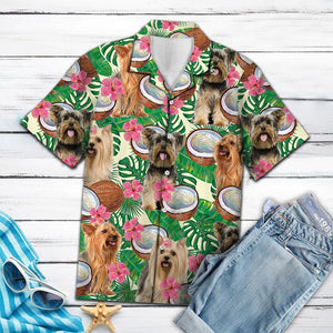 Yorkshire Terrier Tropical Coconut And Palm Leaf Pattern Hawaiian Shirt, Hawaiian Shirt Gift, Christmas Gift
