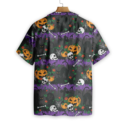Beautiful Halloween Pumpkin And Black Cats Hawaiian Shirt, Hawaiian For Gift