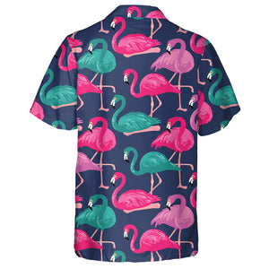 Colorful Beautiful Flamingo On Blue Background Hawaiian Shirt, Hawaiian For Gift