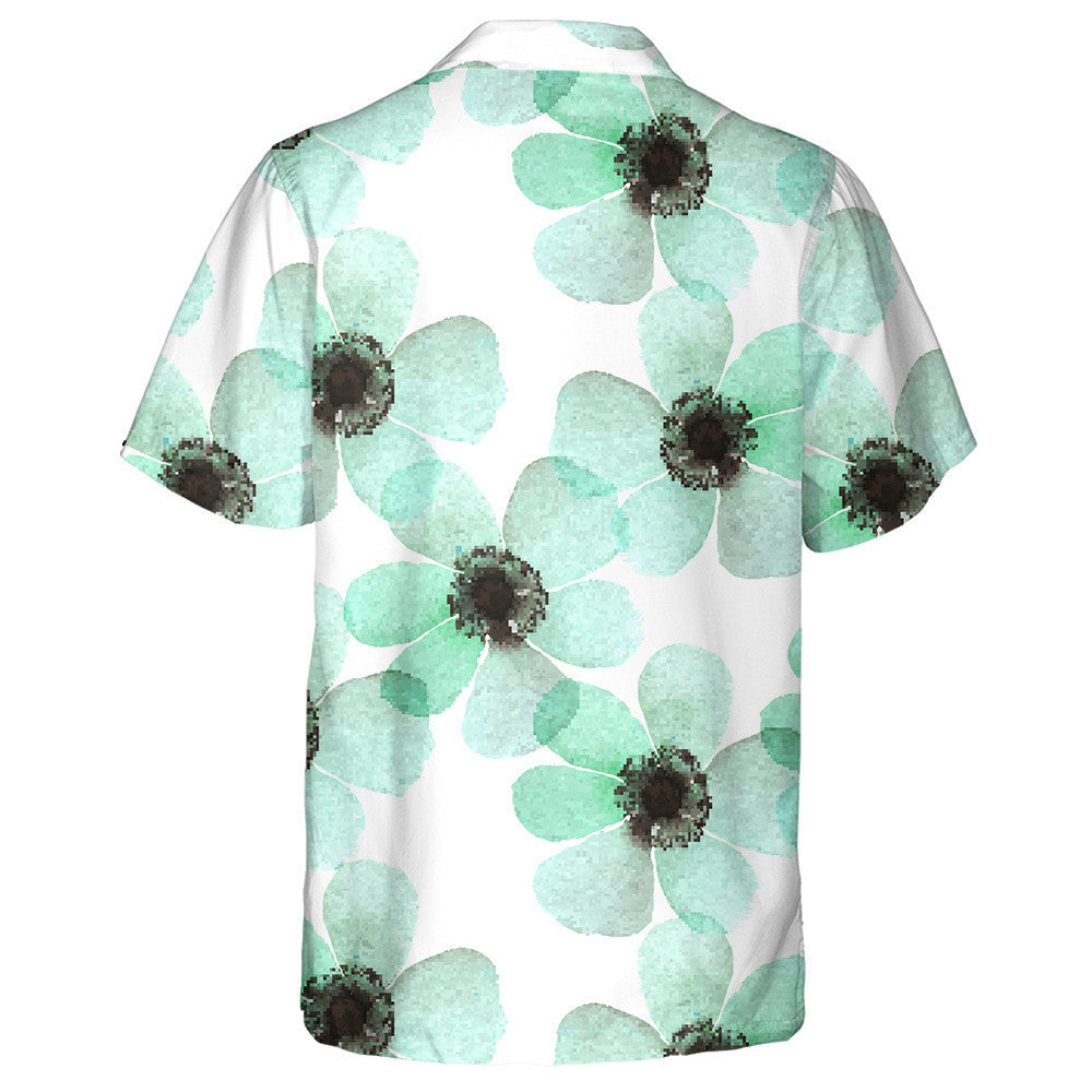 Patrún Bláthanna Anemone Turquoise Uiscedhath Péinteáilte le Láimhe Léine Haváís, Bronntanas Léine Haváís, Bronntanas Nollag