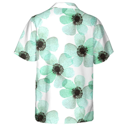 Patrún Bláthanna Anemone Turquoise Uiscedhath Péinteáilte le Láimhe Léine Haváís, Bronntanas Léine Haváís, Bronntanas Nollag