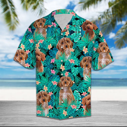 Cute Cockapoo Tropical Palm Leaves Summer Vacation Themed Hawaiian Shirt, Hawaiian Shirt Gift, Christmas Gift