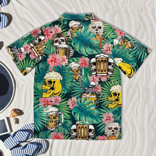 Tropical Good Beer And Pineapple Skull Hawaiian Shirt,Hawaiian Shirt Gift, Christmas Gift