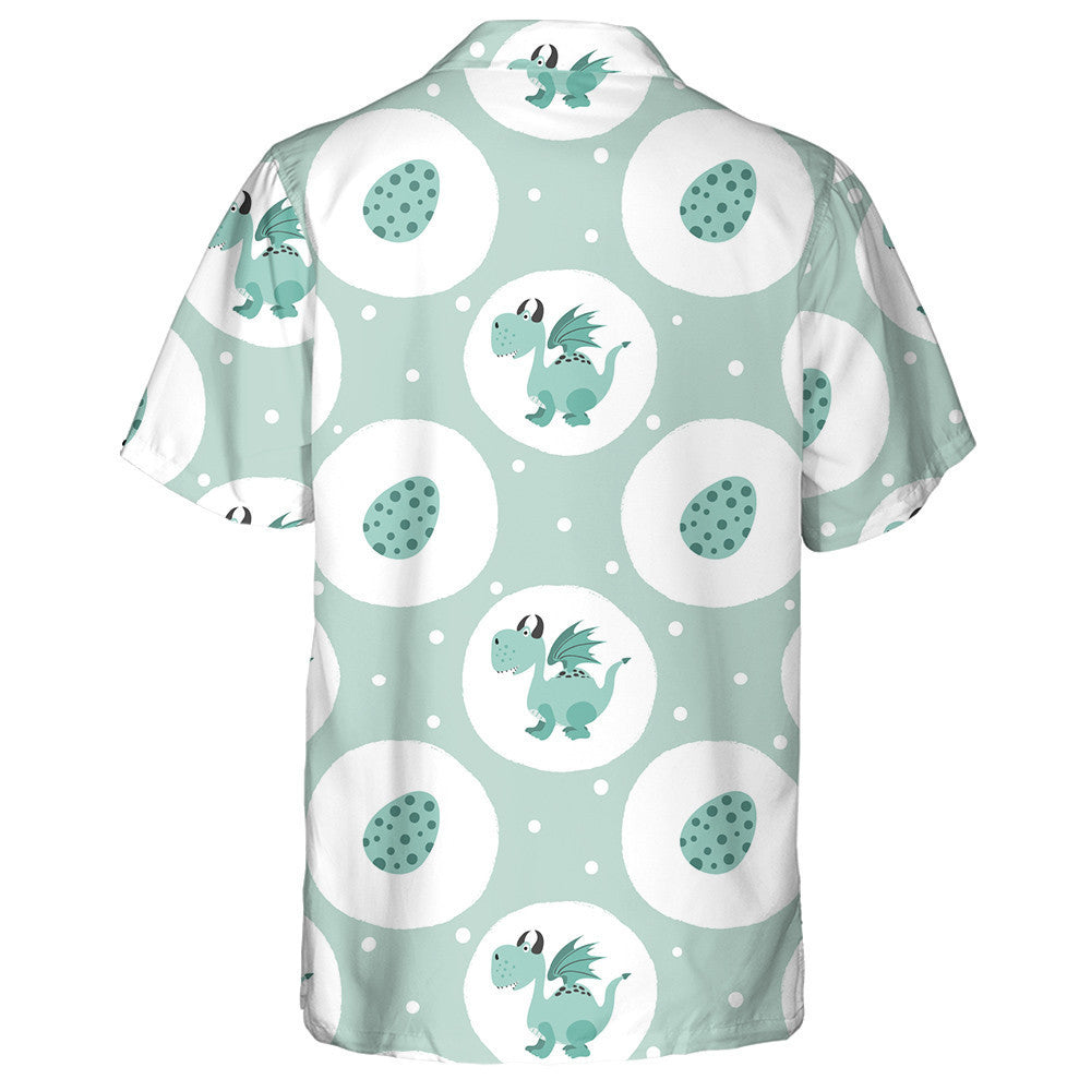 Cartún Gleoite Dragon Agus Uibheacha ar Chúlra Glas Léine Haváís, Bronntanas Léine Haváís, Bronntanas Nollag