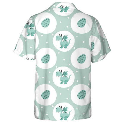 Cartún Gleoite Dragon Agus Uibheacha ar Chúlra Glas Léine Haváís, Bronntanas Léine Haváís, Bronntanas Nollag