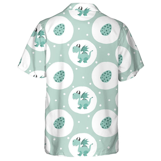 Cartún Gleoite Dragon Agus Uibheacha ar Chúlra Glas Léine Haváís, Bronntanas Léine Haváís, Bronntanas Nollag