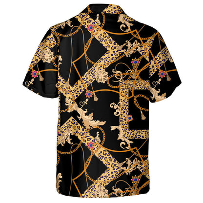 Golden Chains And Leopard Spotted Square Hawaiian Shirt,Hawaiian Shirt Gift, Christmas Gift
