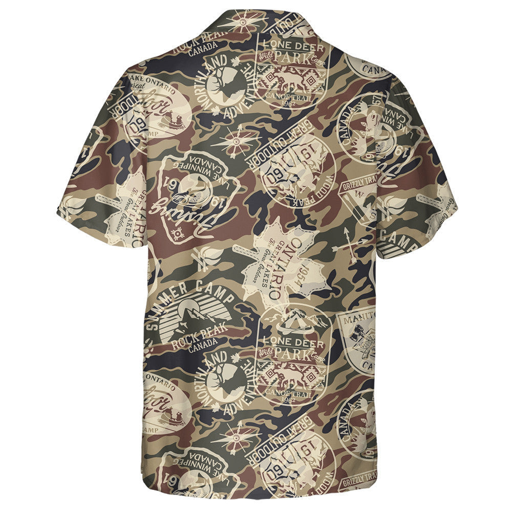 Retro Canada Stickers Camouflage Background Pattern Hawaiian Shirt,Hawaiian Shirt Gift, Christmas Gift
