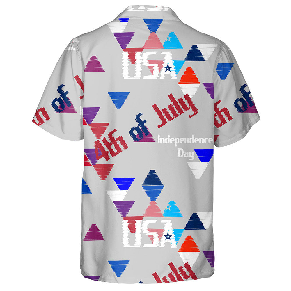 Multicolored Triangles Pattern With Words USA 4th Of July Hawaiian Shirt, Hawaiian Shirt Gift, Christmas Gift