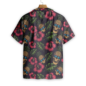 Amazing Pineapple Skull Dark Color Design Hawaiian Shirt, Hawaiian For Gift