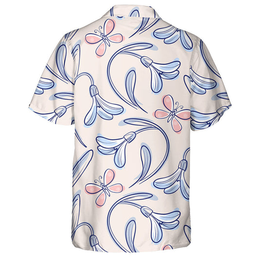 Hand Drawn Floral With Snowdrops And Butterflies Hawaiian Shirt, Hawaiian Shirt Gift, Christmas Gift