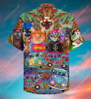 Make Biscuits, Not War Hippie Cat Short Hawaiian Shirt Summer Hawaiian T Shirts Custom Hawaiian Shirts Funny Hawaiian Shirts, Hawaiian Shirt Gift, Christmas Gift