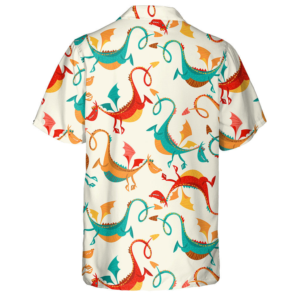 Mult Colored Funny Dragons On White Background Hawaiian Shirt, Hawaiian Shirt Gift, Christmas Gift