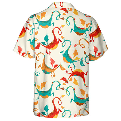 Mult Colored Funny Dragons On White Background Hawaiian Shirt, Hawaiian Shirt Gift, Christmas Gift