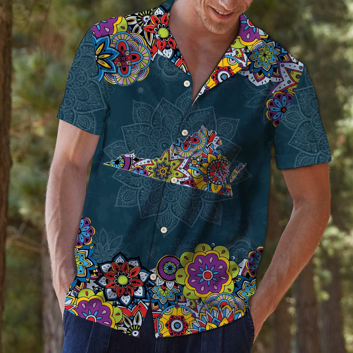 Abstract Map Of Virginia Mandala Flower Patchwork Pattern Hawaiian Shirt, Hawaiian Shirt Gift, Christmas Gift