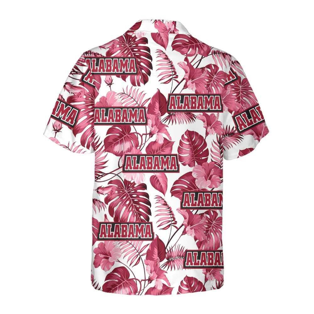Alabama USA Pink Tropical Leaf Pattern Hawaiian Shirt, Hawaiian For Gift