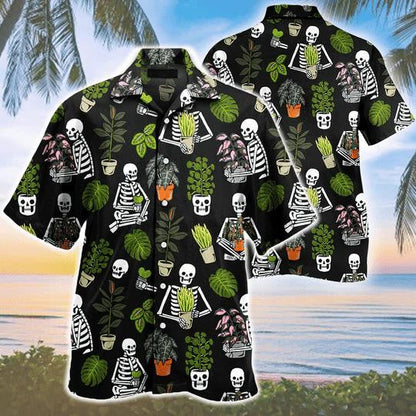 Beautiful Plant Potted Gardener Skull Pattern Hawaiian Shirt, Hawaiian For Gift
