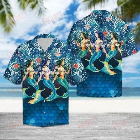 Mermaid 3D - Léine Gearr Muinchille Léinte T Haváis an tSamhraidh Léinte Seanré Haváíais Léinte Greannmhar Haváise, Bronntanas Léine Haváís, Bronntanas Nollag