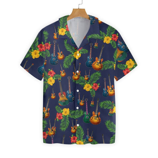 Flower And Guitar Seamless Background Design Hawaiian Shirt,Hawaiian Shirt Gift, Christmas Gift