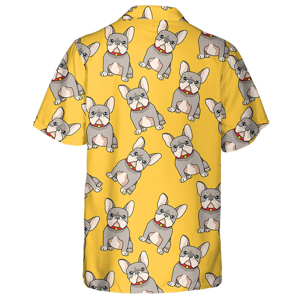 Cartoon Bulldog On Bright Yellow Background Hawaiian Shirt, Hawaiian For Gift