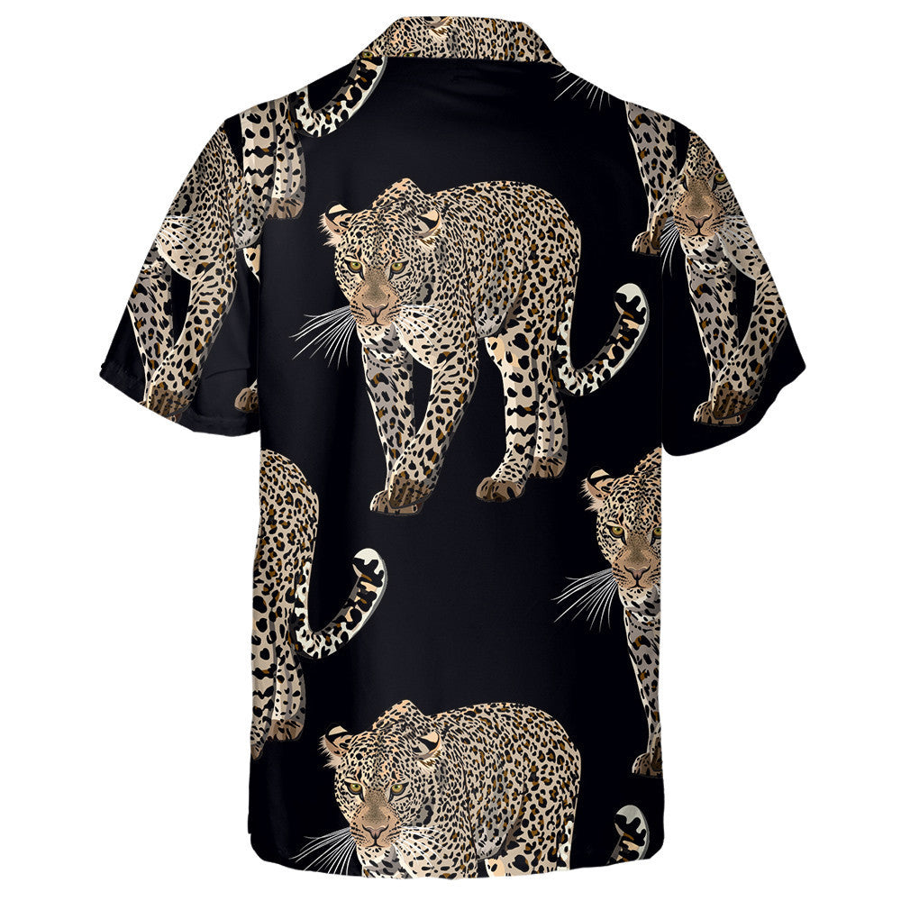 Sketch Of Walks Leopard On Black Hawaiian Shirt,Hawaiian Shirt Gift, Christmas Gift