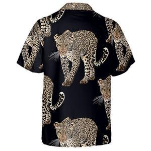 Sketch Of Walks Leopard On Black Hawaiian Shirt,Hawaiian Shirt Gift, Christmas Gift