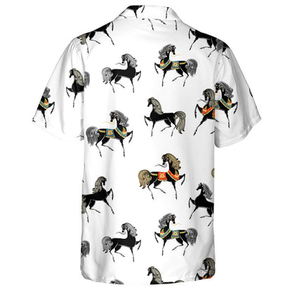 Retro Texture With Black Horses On White Hawaiian Shirt, Hawaiian Shirt Gift, Christmas Gift