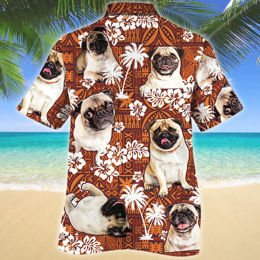 Madraí Pug Tilt Patrún Ceann Dearaidh Treibhe Dearg Léine Haváís, Bronntanas Léine Haváíais, Bronntanas Nollag