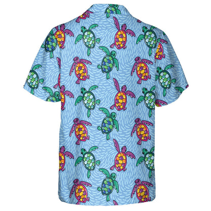 Ocean Turtles Blue Ethnic Hand Drawn Hawaiian Shirt,Hawaiian Shirt Gift, Christmas Gift