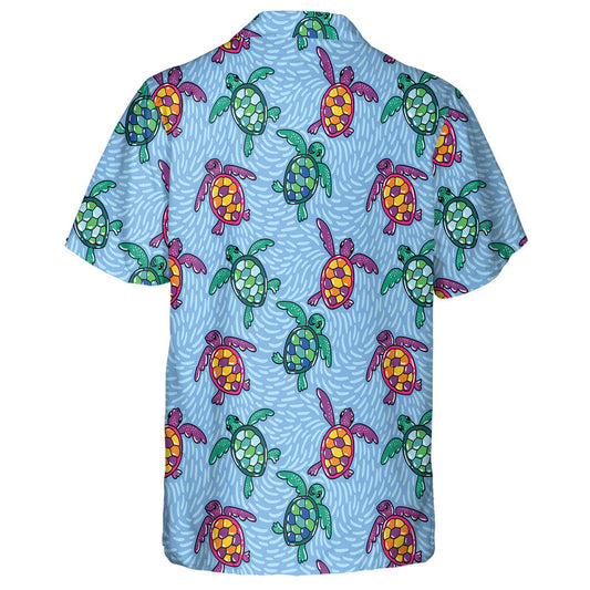 Ocean Turtles Blue Ethnic Hand Drawn Hawaiian Shirt,Hawaiian Shirt Gift, Christmas Gift
