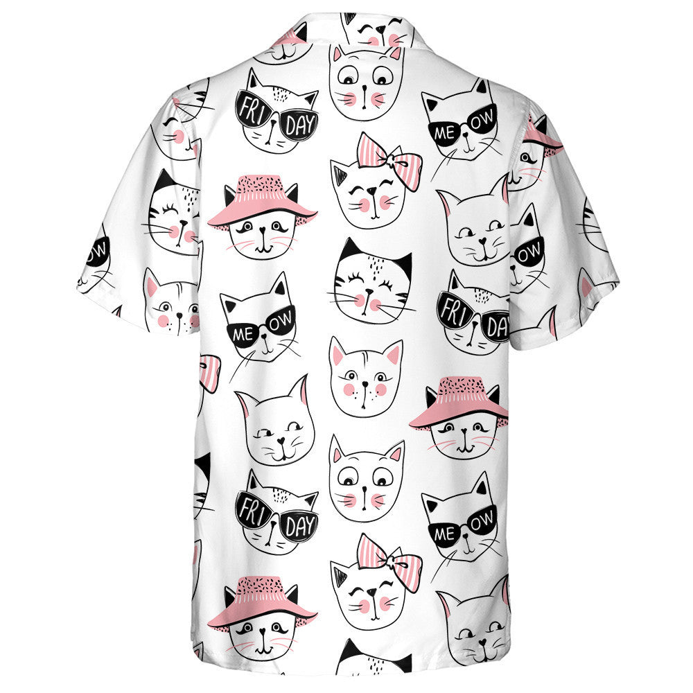 Fashion Cat Kitten Illustration In Sketch Style Hawaiian Shirt, Hawaiian Shirt Gift, Christmas Gift